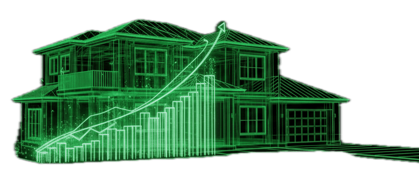 Wireframe house with growth chart - real estate leads on autopilot